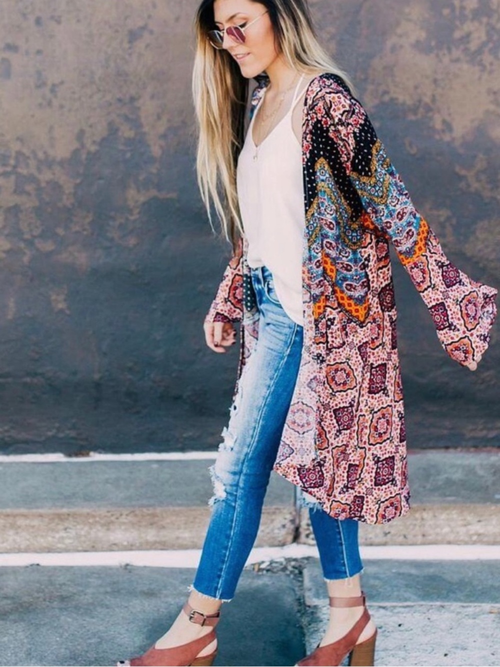 Willow & Root Kimono Bohemian Printed V-Neck Bell Sleeve